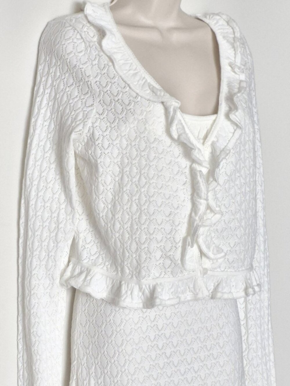 Willow & Wind Pointelle Knit Two Piece Dress & Cardigan Set White Size L NWT